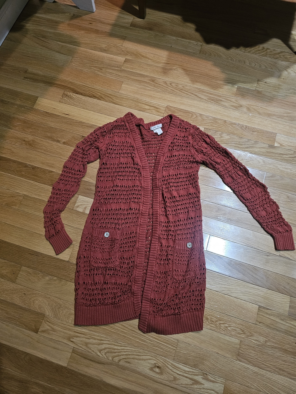 Matilda Jane Open-Knit Long Cardigan in Rust